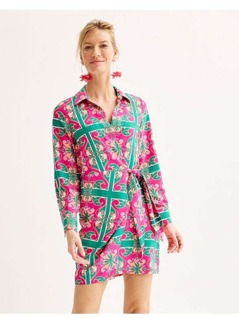 Women's INTEMPO Faux-Wrap Shirt Dress Small